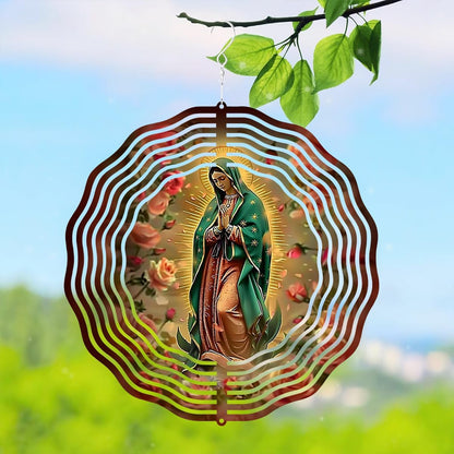 Virgin Mary Prayer Wind Spinner, Metal Wind Spinners Outdoor Indoor, Virgin Mary Hanging Garden
