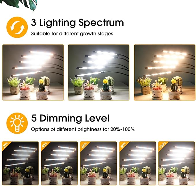 Wolezek Grow Lights for Indoor Plants Full Spectrum, LED Grow Light with Adjustable Stand and