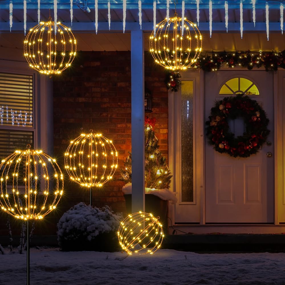 LIGHTSHARE 12IN 96LED Light Ball Light Garden Yard Decoration Pathway Lights Sphere Light with Fold