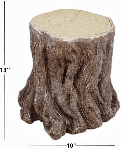 13''H Tree Stump Statue Stool with Faux Wood Grain Finish Magnesium Oxide Stump Sculpture Stump