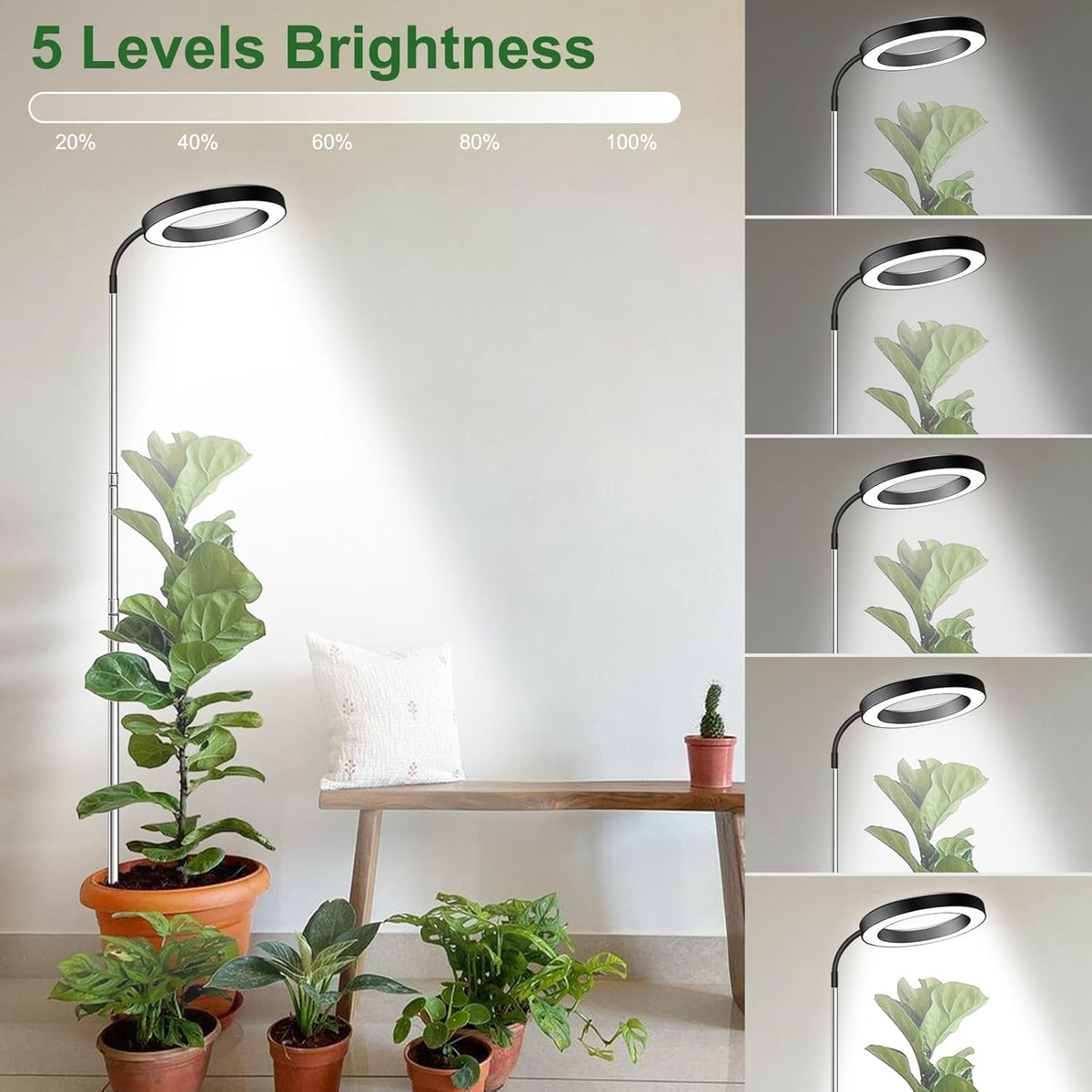 Wolezek Grow Lights for Indoor Plants Full Spectrum, 80 LEDs 3 Colors Grow Light, 65in Large Plant