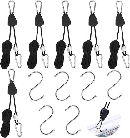 Grow Light Rope Hanger 3Pairs，1/8" 8-Feet Long Heavy Duty Adjustable Rope Clip Hanger, Adjustable