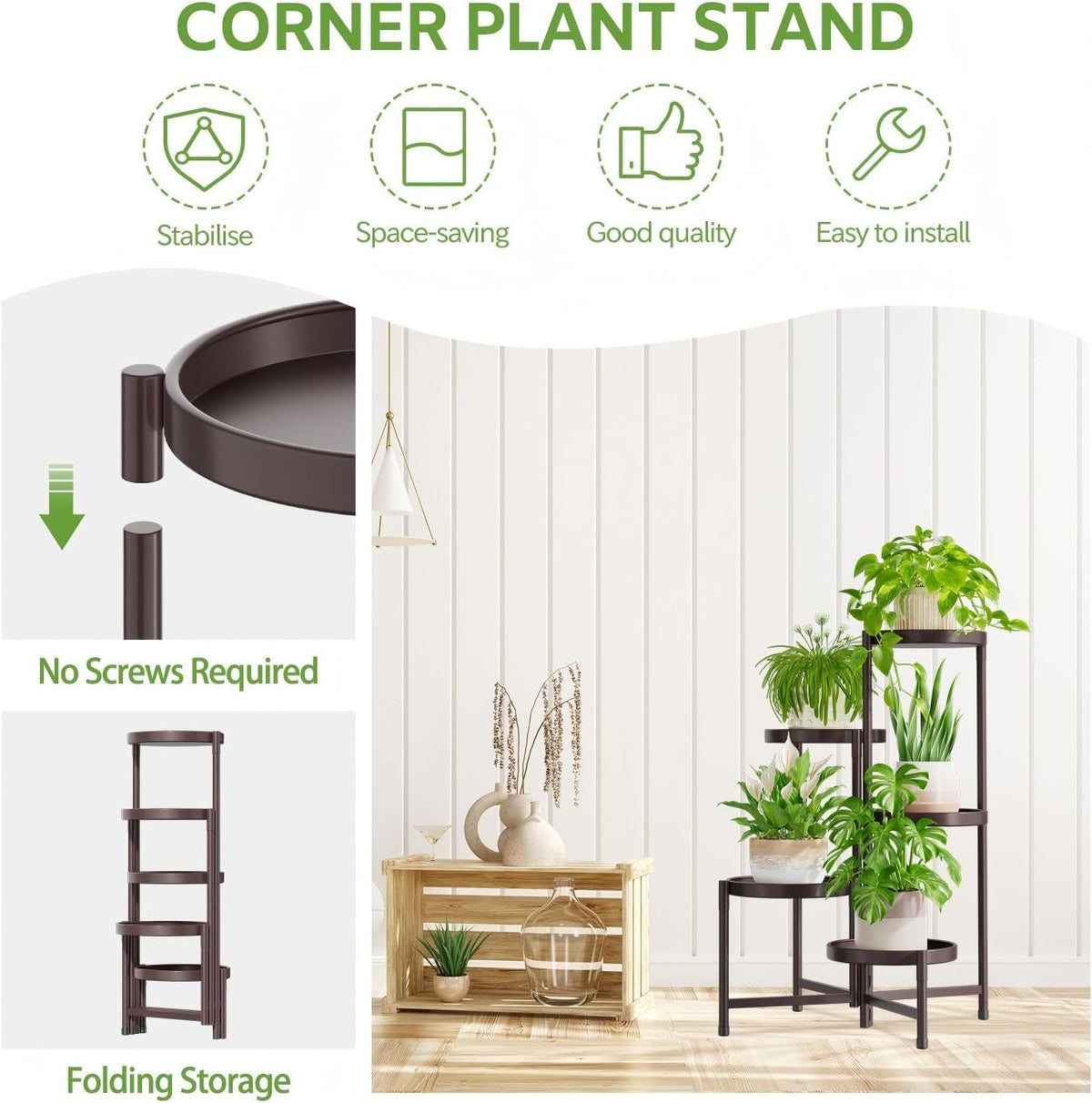 iDavosic.ly 5 Tier Large Plant Stand Indoor, 10 Inch Wide Tall Corner Metal Plant Stands Outdoor