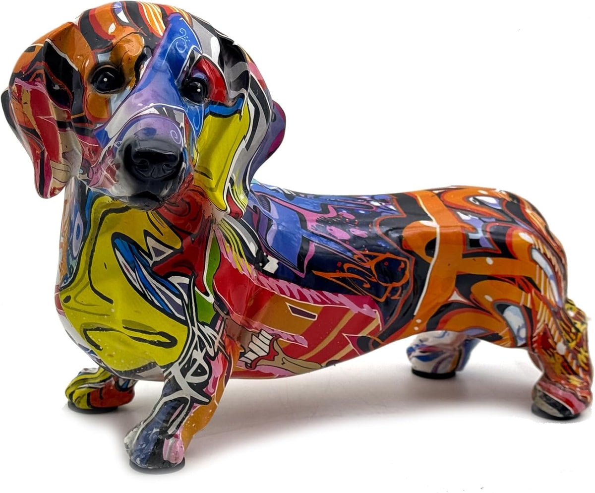 FUNSXBUG Colorful Dachshund Dog Statue Art Figurines Sculpture Collectibles Home Office Desktop