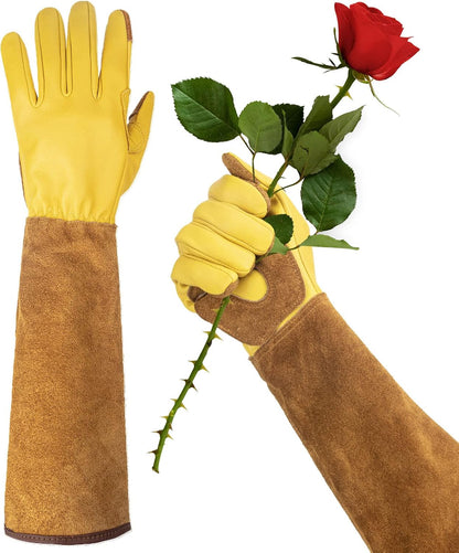 Long Gardening Gloves for Women Thorn Proof,Rose Pruning Cowhide Leather Garden Gloves for Cactus
