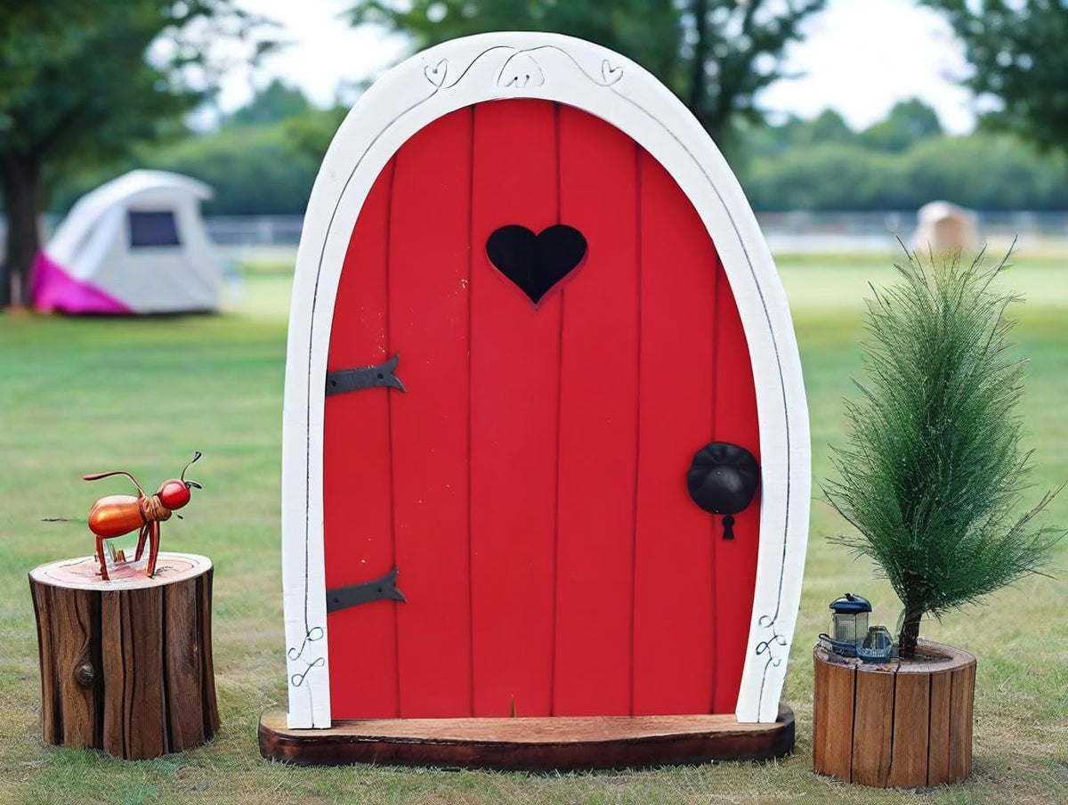Red Streak Whimsical Miniature Fairy Door - Handcrafted 3D Mini Woodland Portal Tree Accessory for