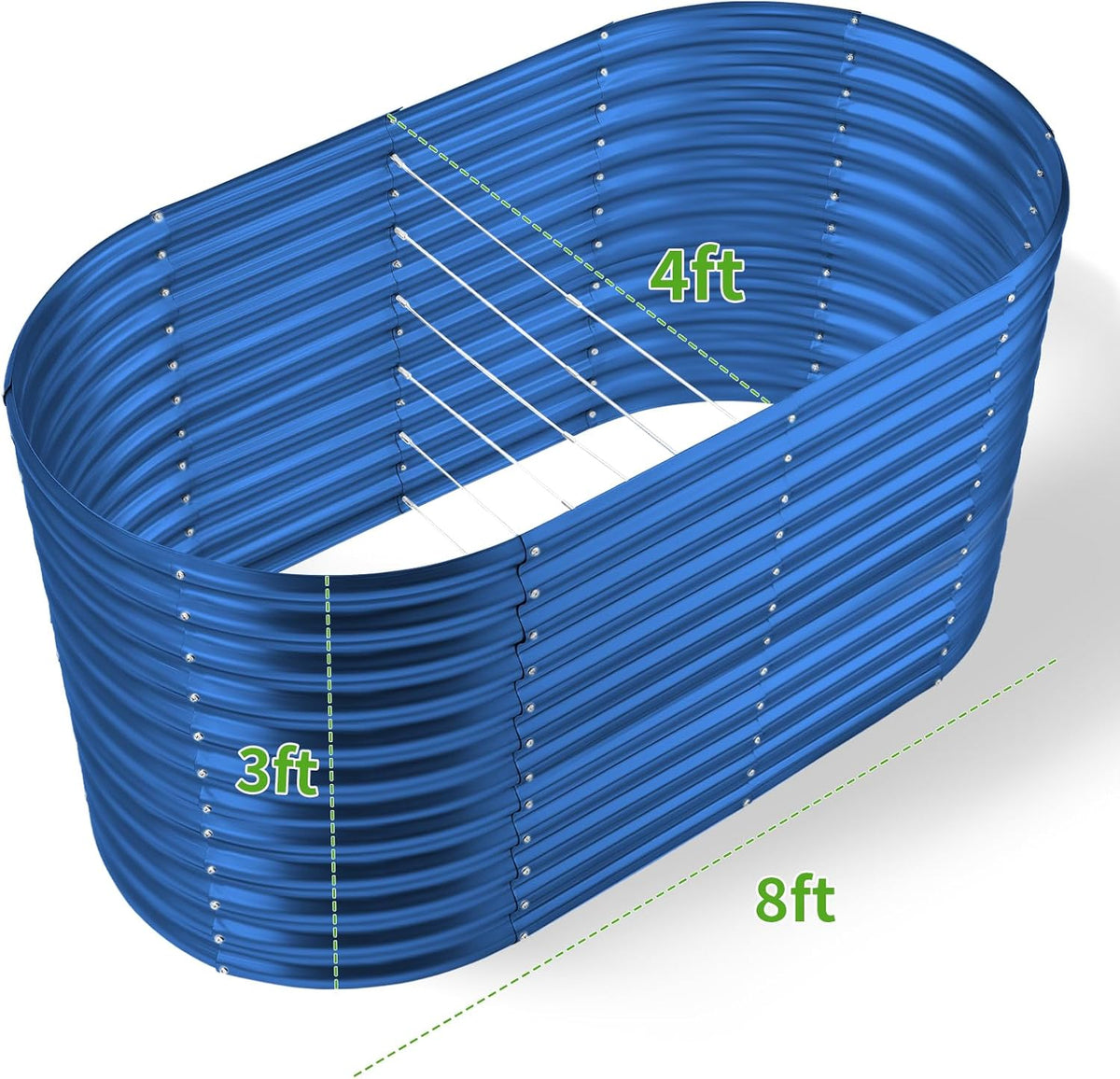 Land Guard 8x4x3ft Oval Galvanized Raised Garden Beds, Large-Capacity Metal Planter Box Outdoor