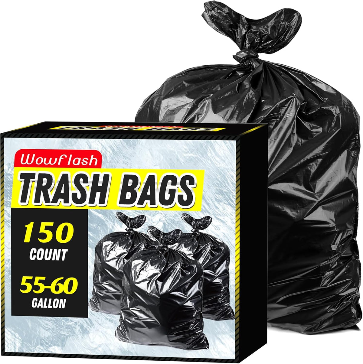 150 Count 55-60 Gallon Trash Bags, Sturdy & Tear-Resistant Commercial Can Liners 55 Gallon, Large