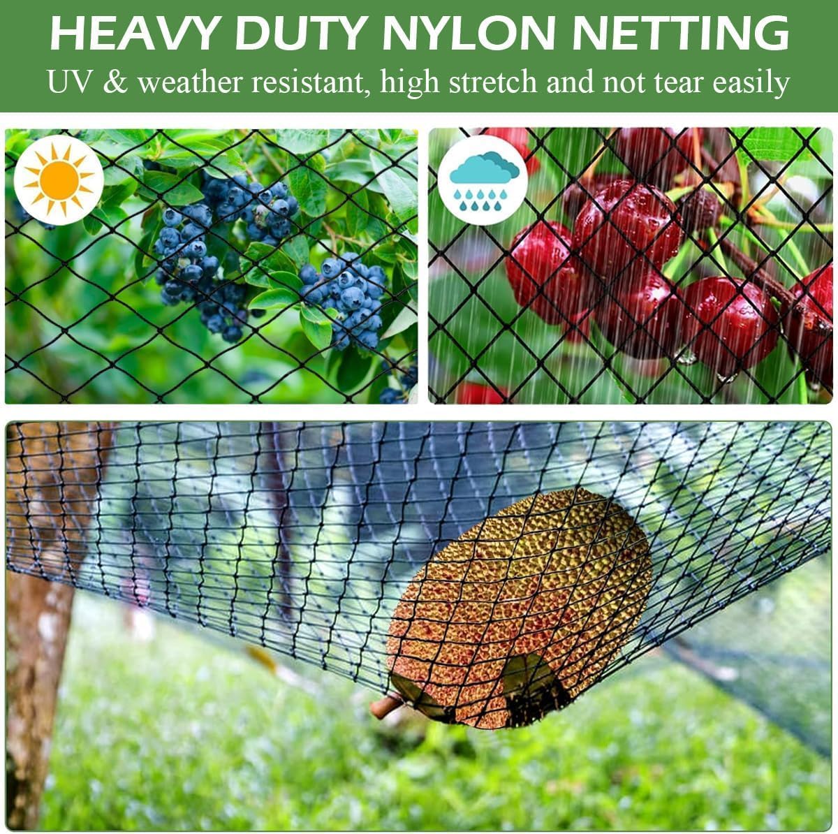 Bird Netting 25x25 Ft, 1 in Mesh Heavy Garden Protection Net, Reusable Deer Net for Protect Fruit