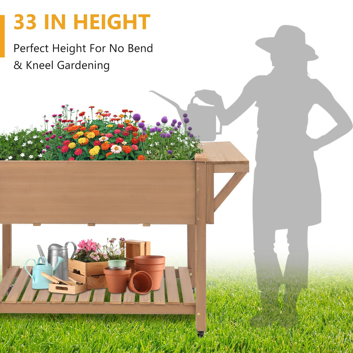 ketive Raised Garden Bed with Lockable Wheels Mobile Elevated Wood Planter,Storage Shelf