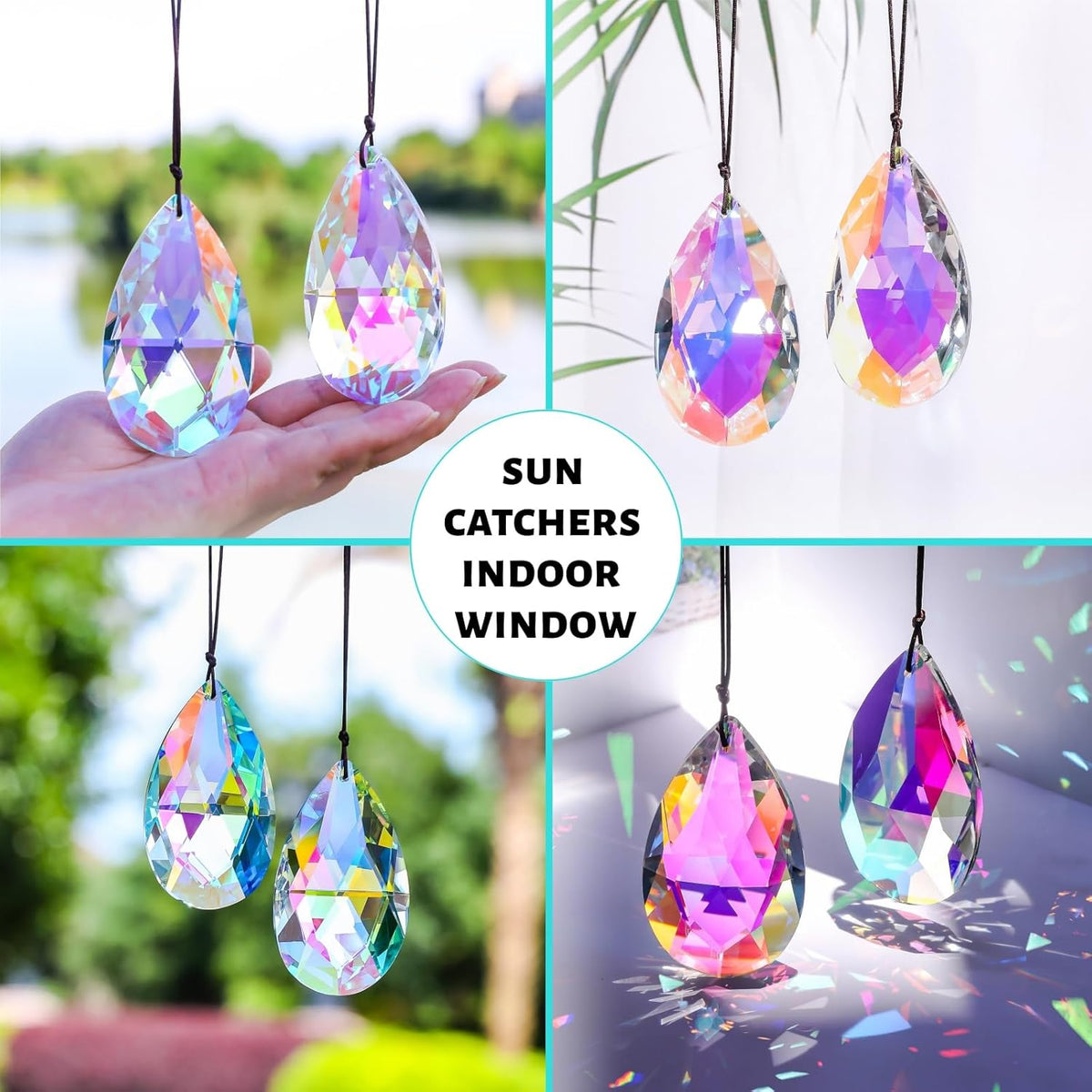 6Pcs Crystal Sun Catcher Prisms, Suncatchers for Windows Hanging, AB Colored Chandelier Crystals
