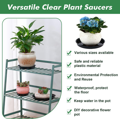 20 Pack 6 Inch Plant Saucer, Black Plant Saucers for Indoors No Holes, Plastic Plant Saucer for