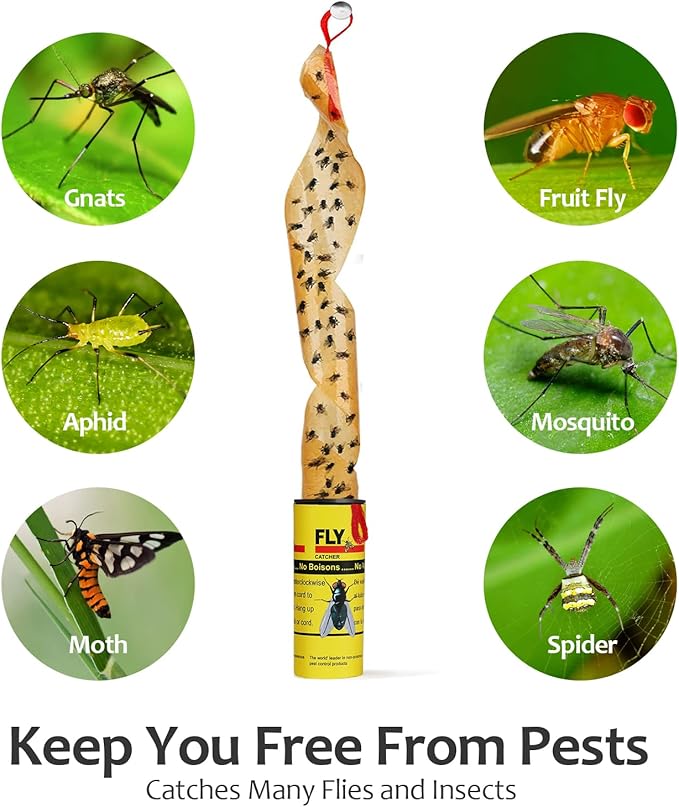 Fly Traps for Indoors Outdoor, Fly Paper Strips Sticky Hanging, Fruit Fly Strips,Fly Tape Catcher