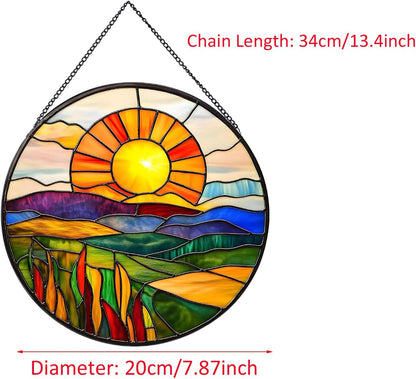 Sunrise Hanging Stained Glass for Windows,20cm/7.87inch Stained Glass Suncatcher Garden Hangings