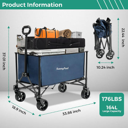 SUNNYFEEL Collapsible Wagon Cart with Wheels Foldable - 176lbs Standard Borderless Version Wagon