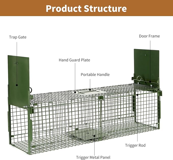 40” 2 Door Live Animal Trap, Easy Set and Release Animal Trap, Live Animal Trap Cage for catching