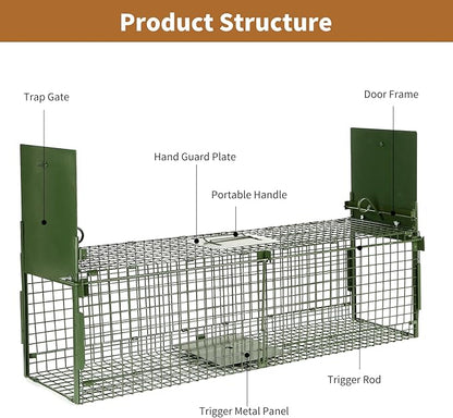 40” 2 Door Live Animal Trap, Easy Set and Release Animal Trap, Live Animal Trap Cage for catching