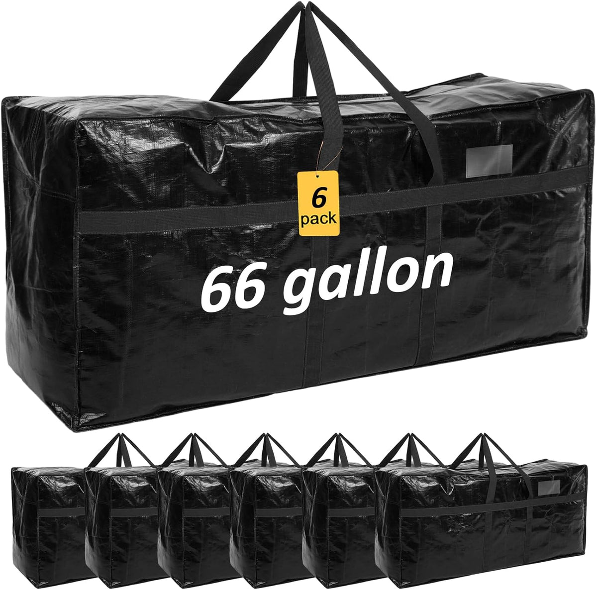 6 Pcs 66 Gallon Large Moving Bags with Zipper and Handles Foldable Storage Duffle Bags Heavy Duty