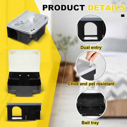 Qualirey 4 Pcs Rat Bait Station 8.86 x 7.28 x 3.62 Inches Rat Traps with Openable Lid, Blocks Boxes