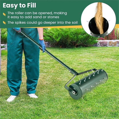 Pemberly Row 21 inch Manual Lawn Aerator Heavy Duty Grass Tool Green