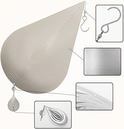 Wind Spinners, 2× 3D Stainless Steel Outdoor Hanging Wind Spinner, 2× Metal Pendants and 3× 360°