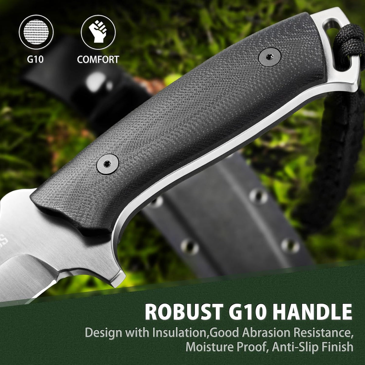 NedFoss Kukri Knife, Full Tang Hunting Knife with Sheath, 6" AUS-8 Steel Fixed Blade, 0.23"