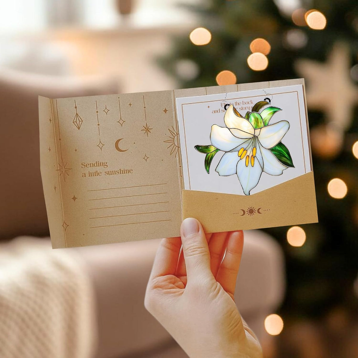 White Lily Flower Acrylic Suncatcher Stained Glass Effect Window Car Hanging Christmas Ornament