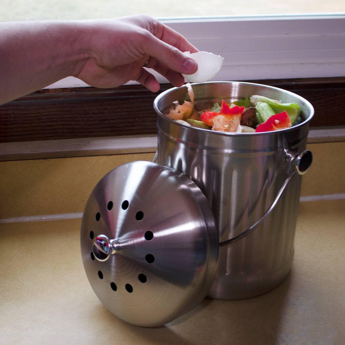 Lehman's Countertop Compost Bin, Odorless Kitchen Composting Pail with Carbon Filters, Stainless