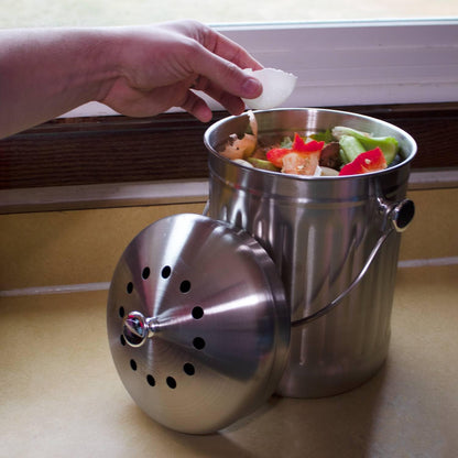 Lehman's Countertop Compost Bin, Odorless Kitchen Composting Pail with Carbon Filters, Stainless