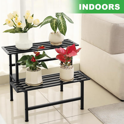 Metal Plant Stand Outdoor Plant Shelf Indoor,2 Tier Heavy Duty Ladder Plant Stands for Multiple