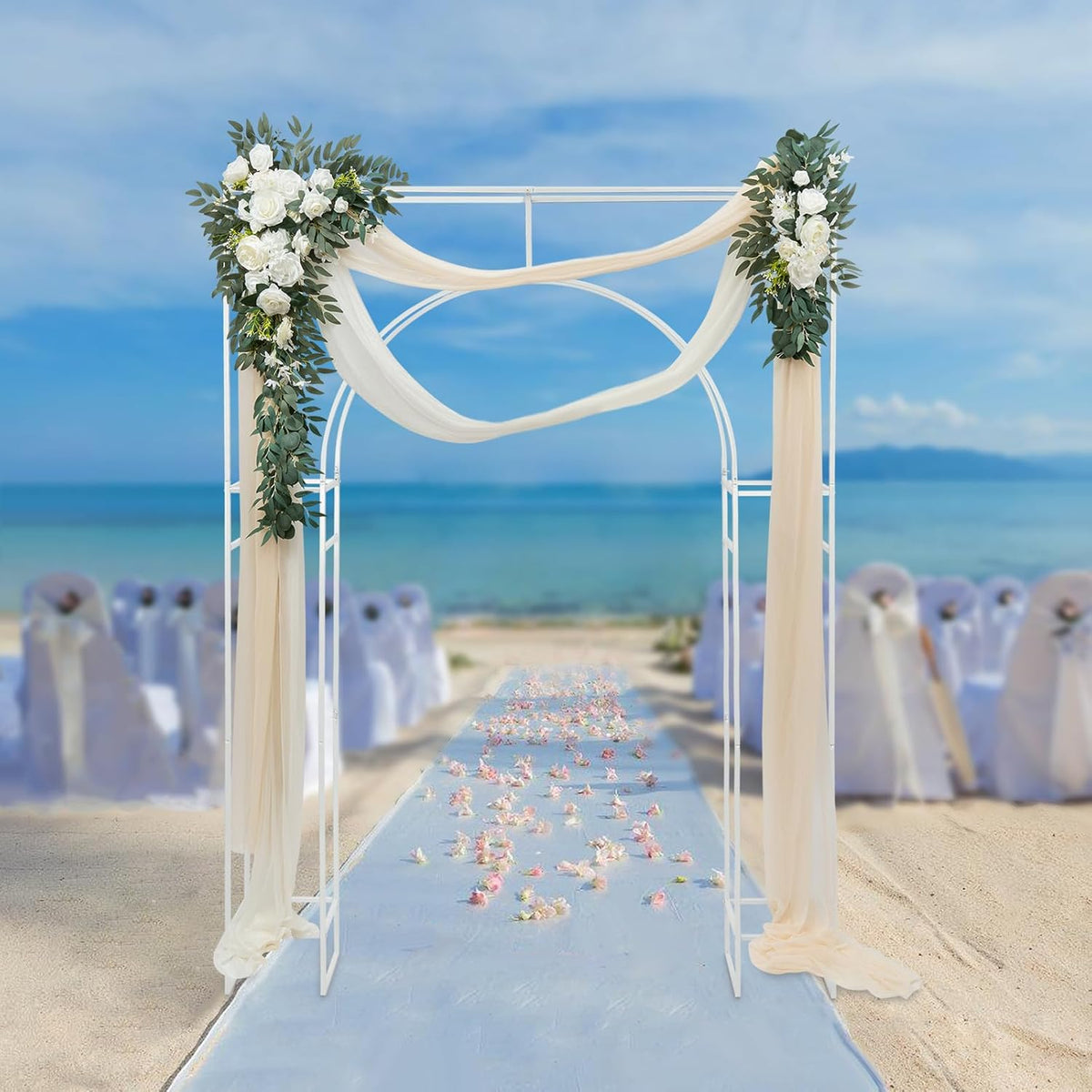 Wedding Arch Backdrop Stand, White Double Square Arch Backdrop Stand for Ceremony, 7.87ft Tall
