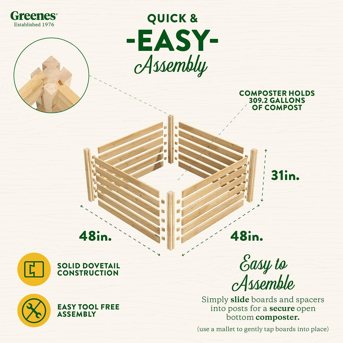 Greenes Fence Cedar Wood Composter, 23.25 Cu ft / 173.92 gallons - Made in USA with North American