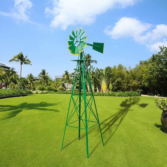 Garden Windmill for Yard Decor, 8 ft Tall Metal Windmill with Spinning Blades, Weather-Resistant