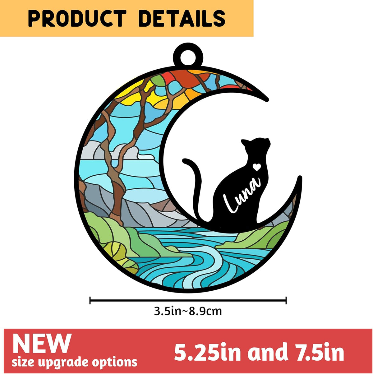GIFTBYGIFTY Cat Memorial Suncatcher Ornaments, Personalized with Name and Breed, Loss of Pet