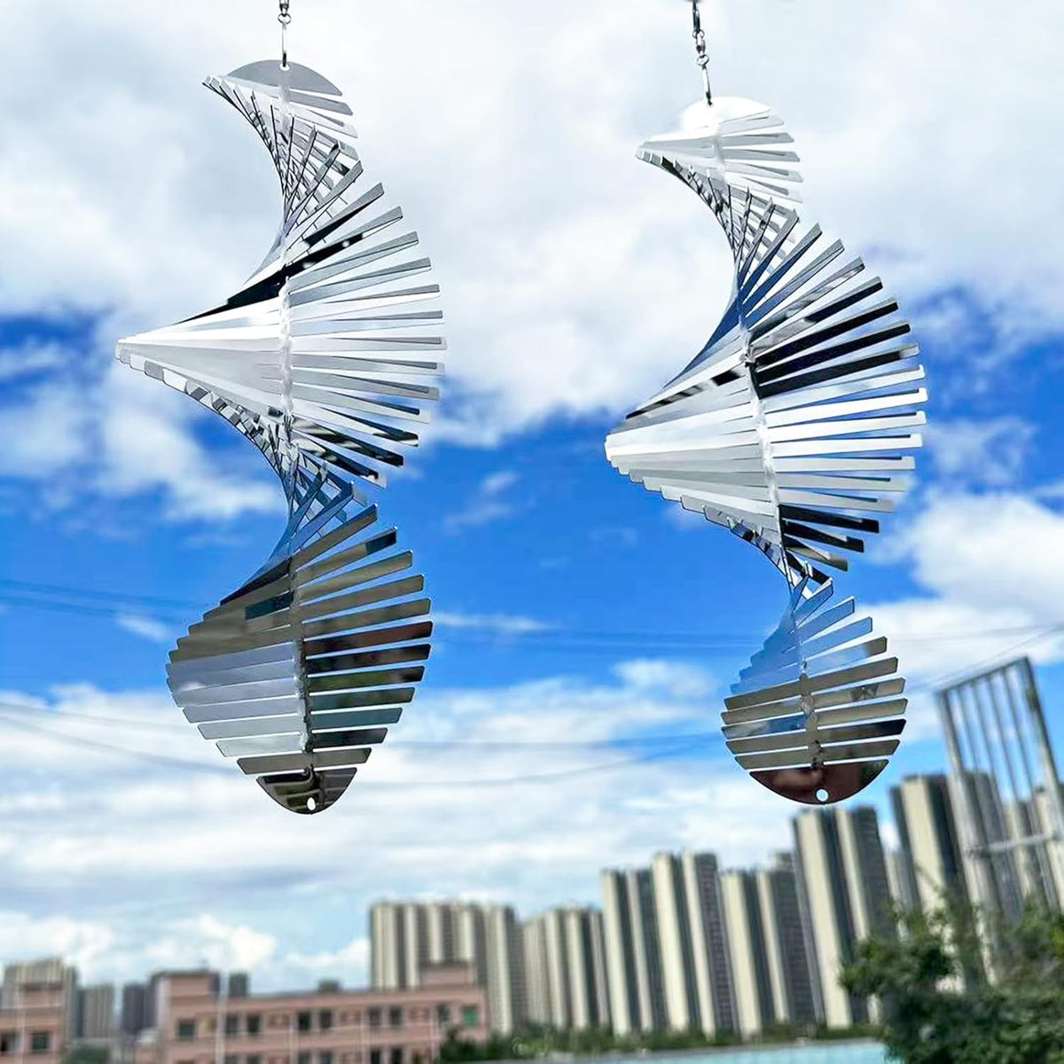 Hanging Wind Spinners,3D Spiral Highly Reflective Stainless Steel Metal Wind Spinner Outdoor Garden