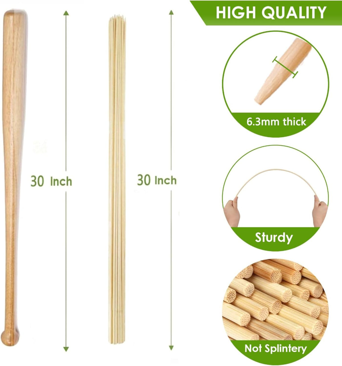 125 PCS 2.5FT Bamboo Plant Stakes 6.3mm Thick – 30-Inch Bamboo Sticks for Plants, Tomatoes, Beans