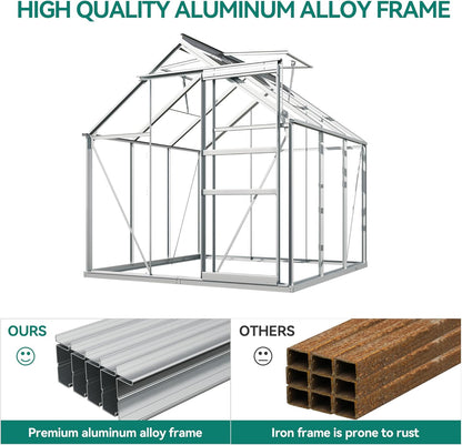 YITAHOME 6x6FT Polycarbonate Greenhouse Heavy Duty Green Houses Outdoor Greenhouses Aluminum