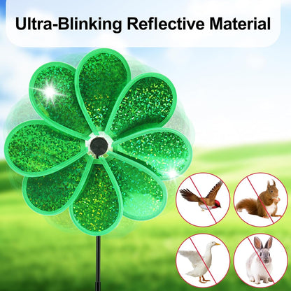 4PCS Flower Wind Spinner Sparkly Lawn Pinwheel 11.8 inch Green Garden Windmill for Christmas
