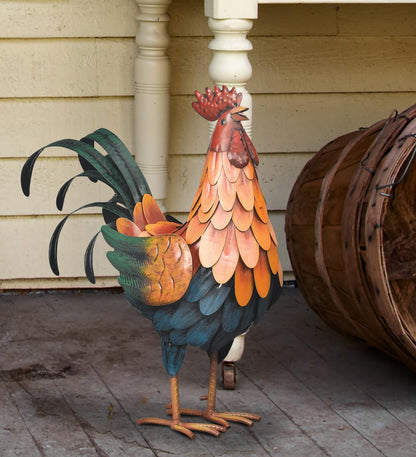 Regal Art & Gift Handcrafted Metal Rooster Statue, Weather-Resistant Farmhouse Yard Art
