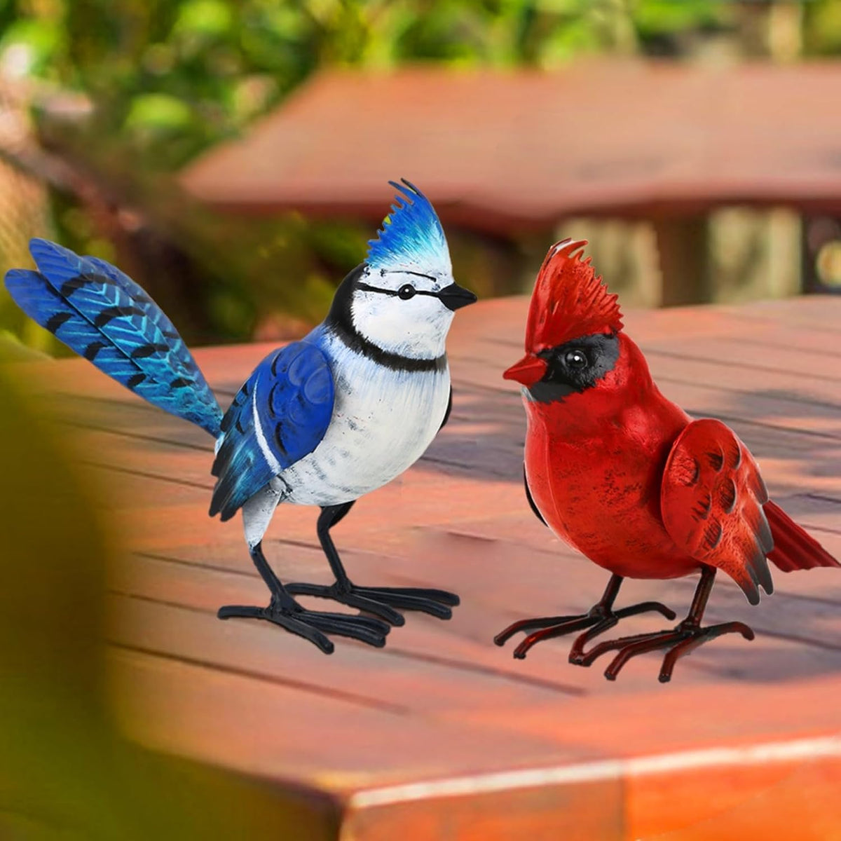 Shorayn Cardinal Decor Garden Statues Metal Bird Yard Art Sculptures,Standing Blue Jay Figurine