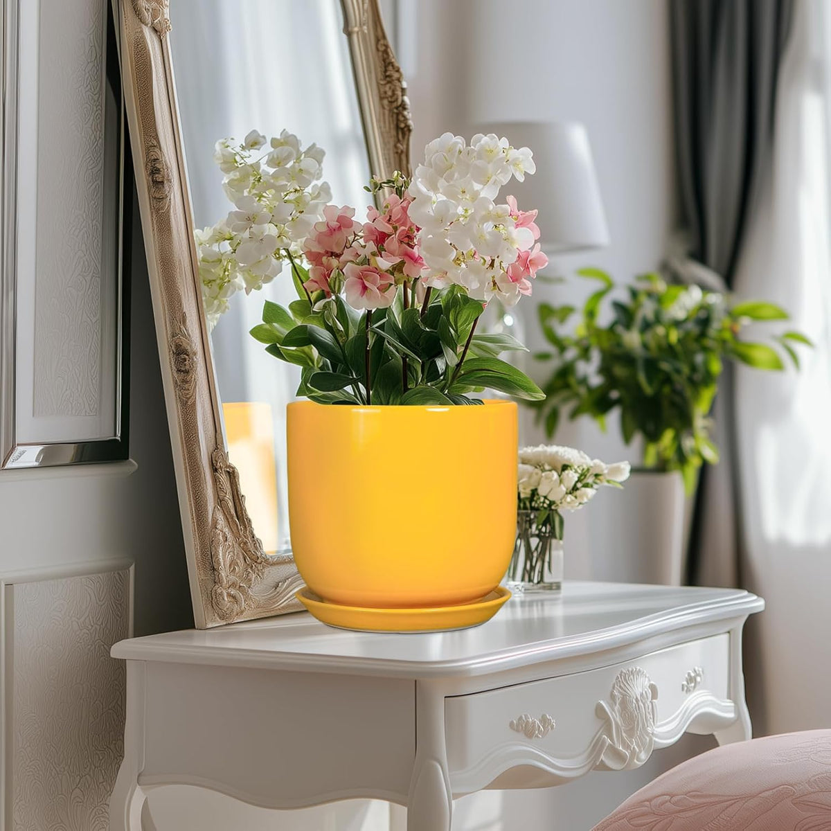 Ceramic Plant Pot 8 Inch - Decorative Modern Round Indoor Planter for Plants Flowers with Drainage