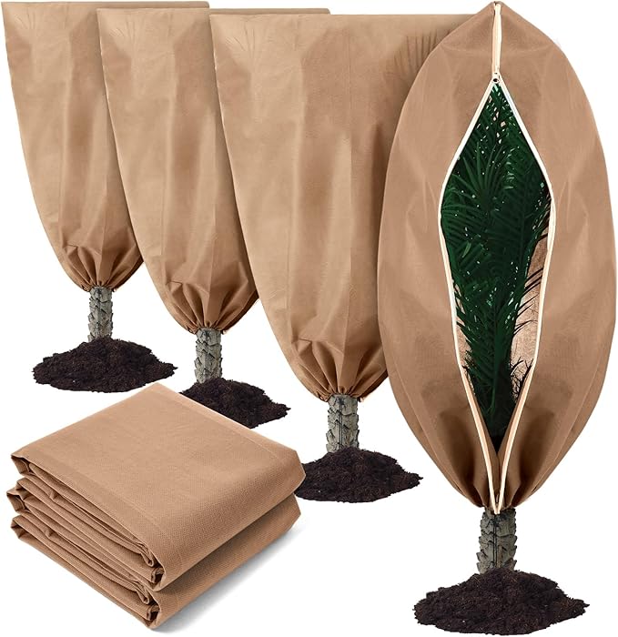 4 Pcs Plant Covers Freeze Protection Reusable Plant Protector with Zipper and Drawstring, Winter