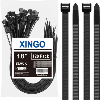 XINGO 120 PCS 18 Inch Black Large Zip Ties Heavy Duty, 330 LBS Ultra Exclusive Strong Plastic Wire