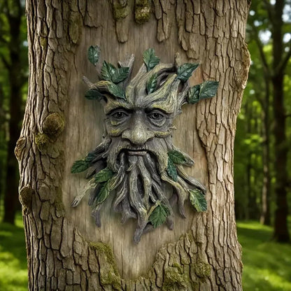 Tree Face Sculpture, Funny Greenery Old Man Tree Hugger Statue, Indoor & Outdoor Creative Props for