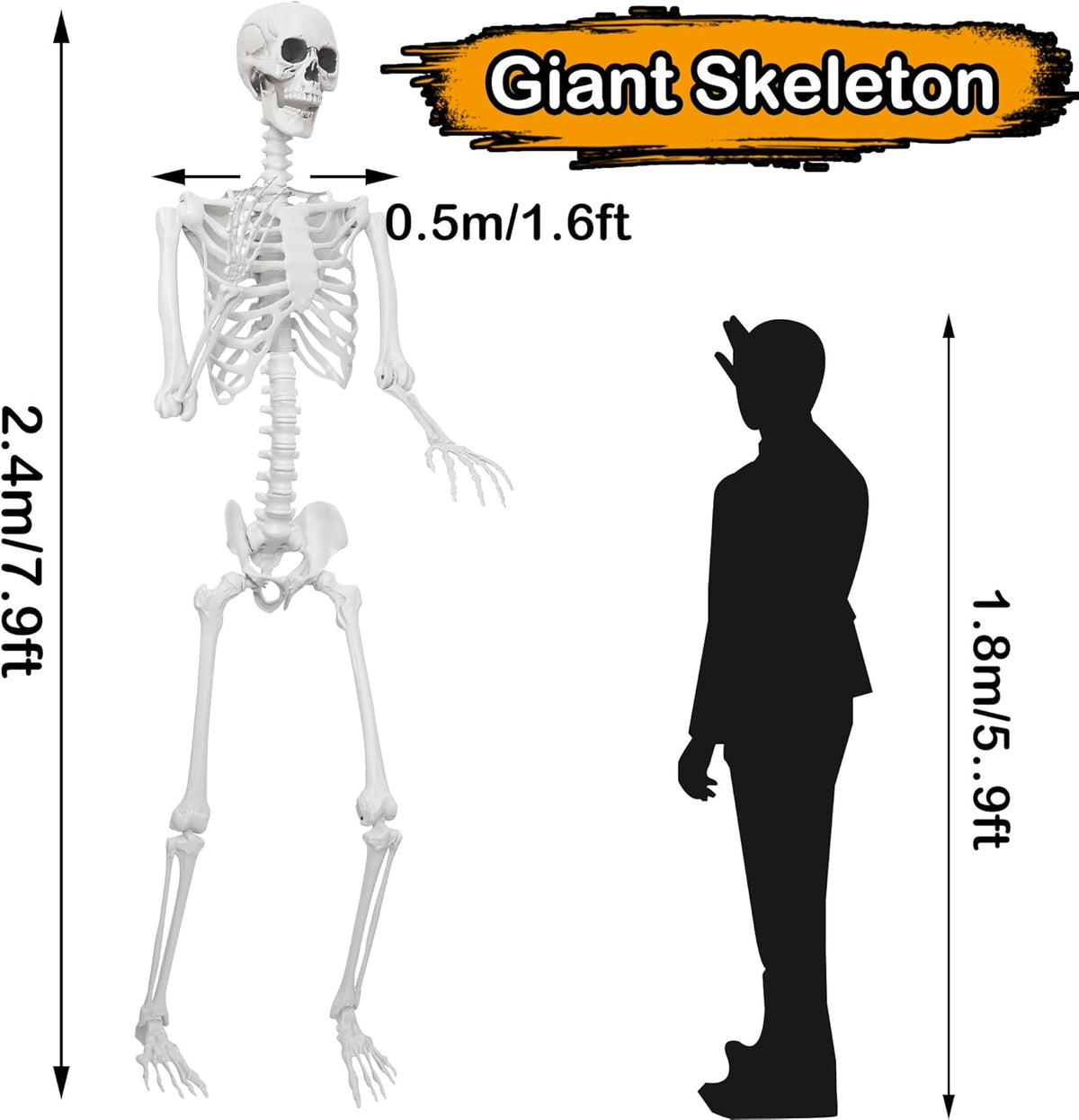 7.9ft/240cm Giant Skeleton Halloween Skeleton Life Size Skeleton Posable Skeleton Full Body