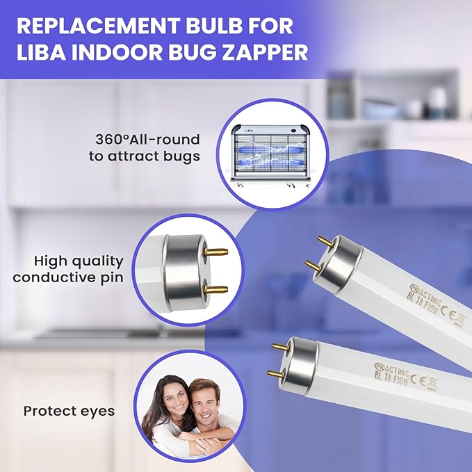 LiBa Bug Zapper Replacement Bulb Light Tube 10W for 20W Electronic Bug Zapper, T8 UV Lamp Bulbs for