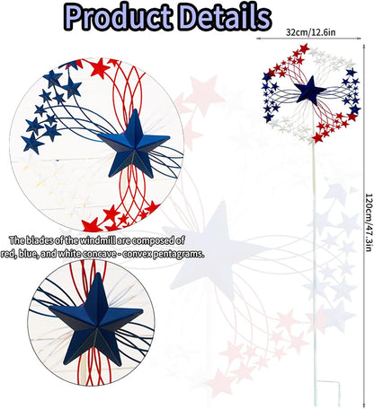 47.3” Red White & Blue Patriotic Wind Spinner – Star Design American Flag Spinner Outdoor – Metal
