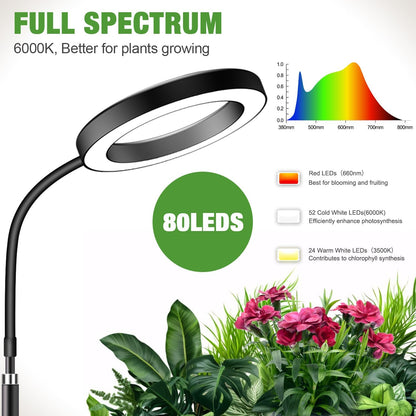 Garpsen Grow Lights for Indoor Plants, 80 LEDs Full Spectrum Desk Plant Light with Timer for