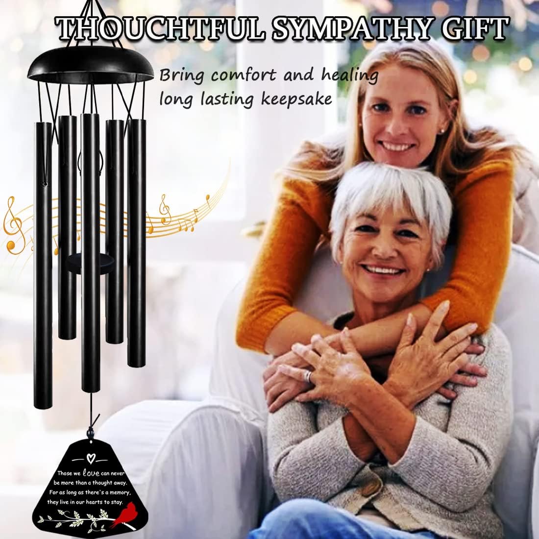 Sympathy Wind Chimes for Loss of Loved One, 30'' Cardinal Wind Chimes for Outside, Bereavement Gift