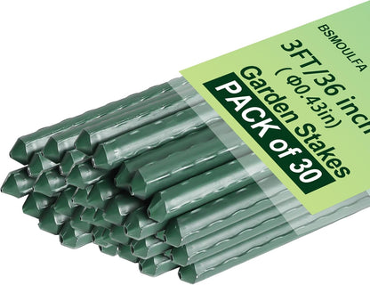 Garden Stakes 3ft, 3 Feet Metal Plant Stakes 30 Pack for Gardening and Farm, Plastic Coated Plant